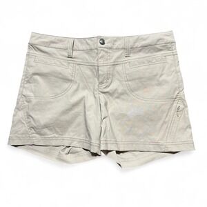 Athleta Women's Khaki Cargo Shorts Size 12 Zip Pocket‎ Casual Outdoor 5" inseam
